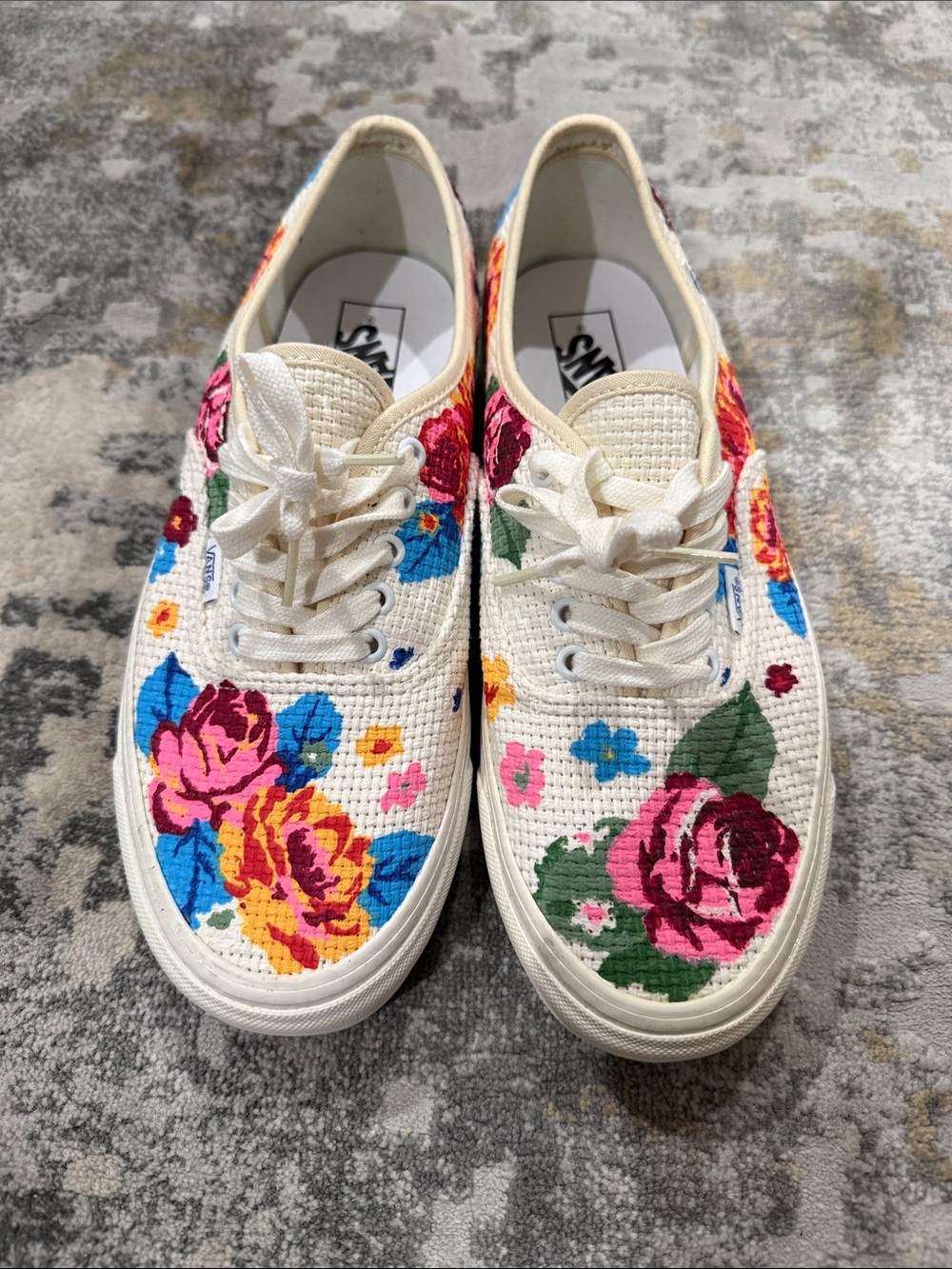 Vans Cream Canvas Sneakers with Multicolor Floral Print